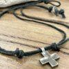 Unisex Metal Cross on Genuine leather necklace