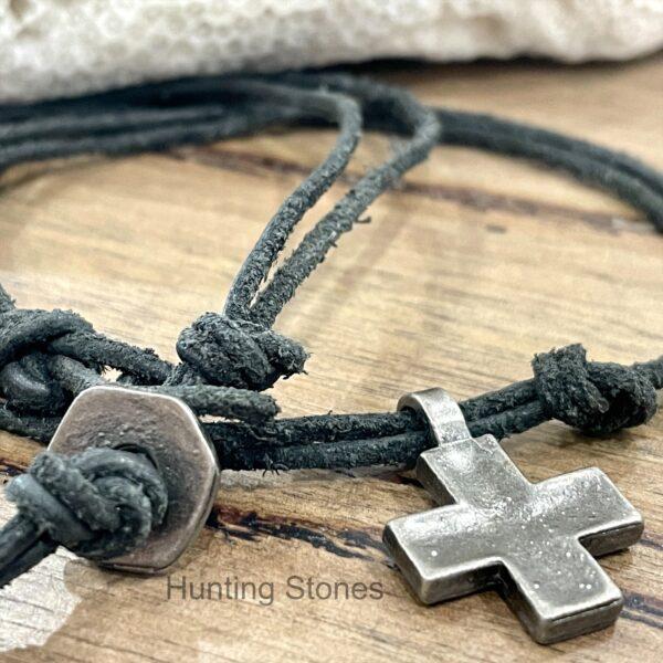 Unisex Metal Cross on Genuine leather necklace