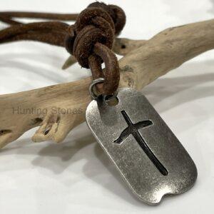 Men's Cross Tag Genuine leather necklace