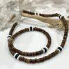Unisex Natural Coconut Shell and Wood Heishi Bead Necklace