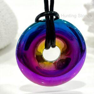 Unisex Titanium Rainbow Natural Hematite Gemstone Necklace