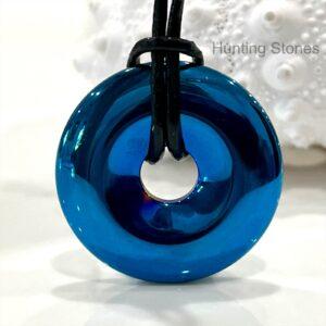 Unisex Titanium Blue Natural Hematite Gemstone Necklace