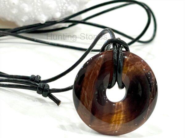 Unisex Natural Red Tigers Eye Gemstone Genuine Leather Necklace