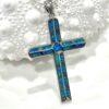 Stunning Large Blue Fire Opal Cross Necklace