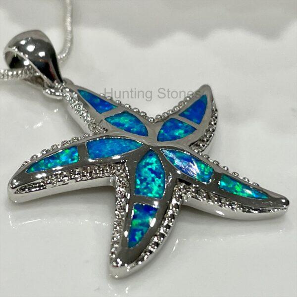 Beautiful Blue Fire Opal Starfish Necklace