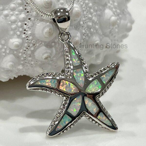 Beautiful White Fire Opal Starfish Necklace