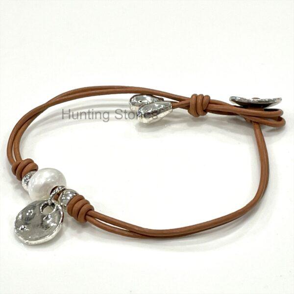 Genuine leather wrap pearl bracelet 7.5 inch 