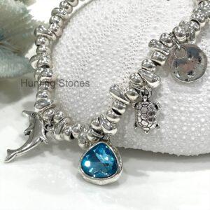 Beautiful Beach Collection Bracelet Dolphin Turtle Blue Crystal