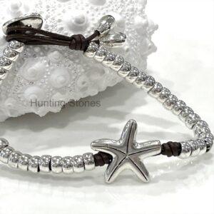 Genuine leather wrap Starfish bracelet 7.5 inch Dark Brown