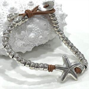 Genuine leather wrap Starfish bracelet 7.5 inch Light Brown