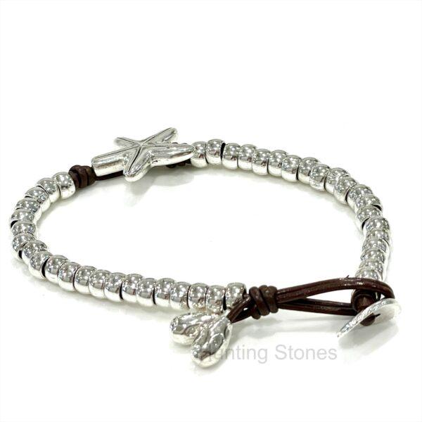 Genuine leather wrap Starfish bracelet 7.5 inch Dark Brown