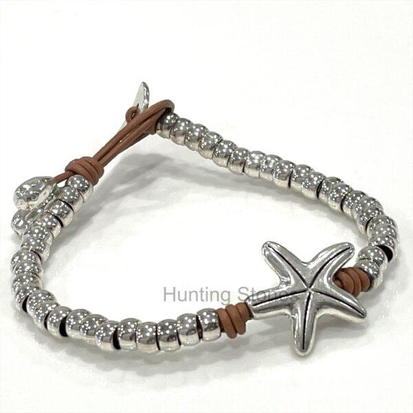Genuine leather wrap Starfish bracelet 7.5 inch Light Brown