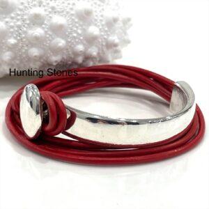 Unisex Genuine leather Wrap Bracelet Red