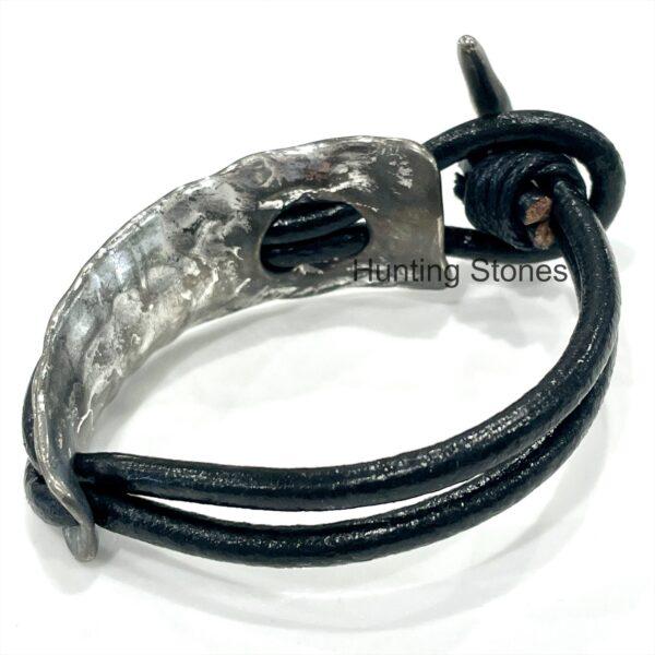 Unisex Genuine leather Hammered Metal Bracelet