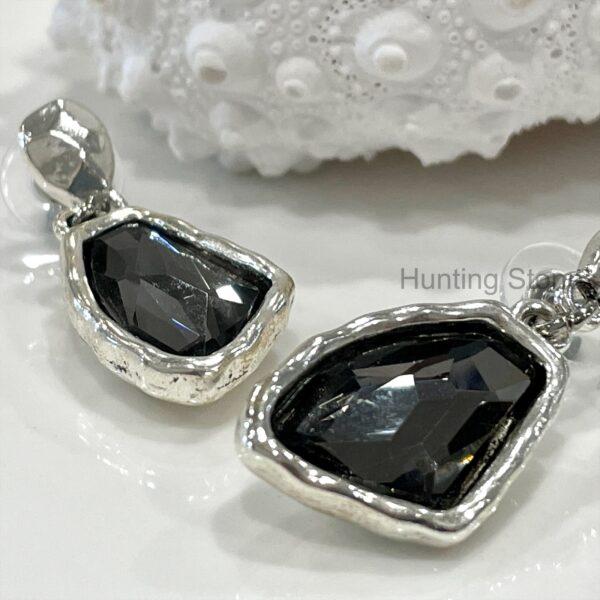 Stunning Ice Black Glass Crystal Bracelet - Matching Drop Earrings 19cm