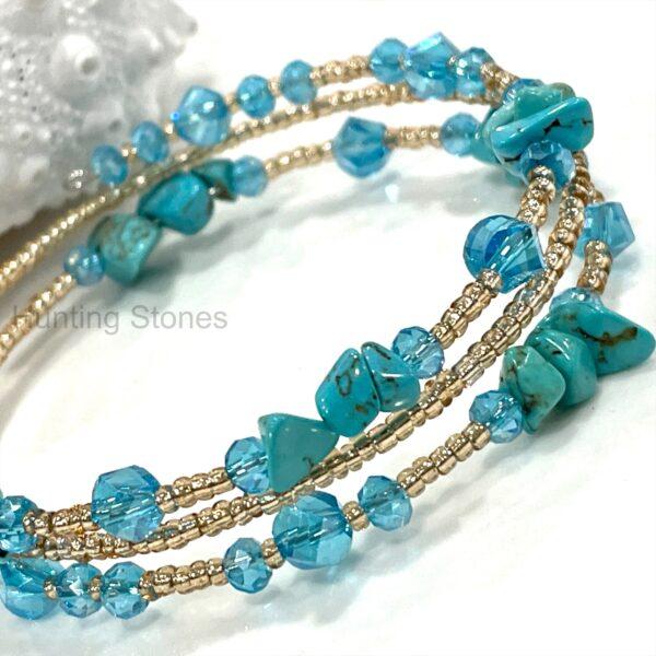 Handmade Turquoise Howlite Crystal Bracelet 3 layers