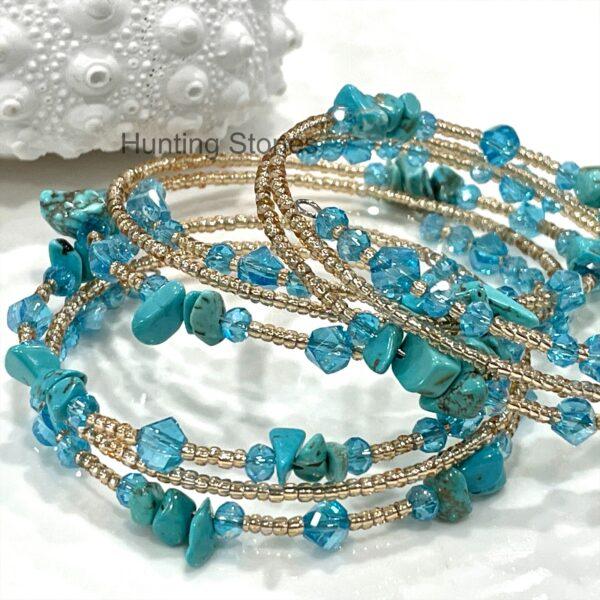 Handmade Turquoise Howlite Crystal Bracelet 3 layers