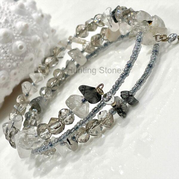 Handmade Tourmaline in Quartz Crystal Bracelet 3 layers