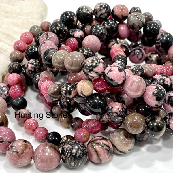 Hunting Stones Natural Matrix Rhodonite Unisex Gemstone Bracelet