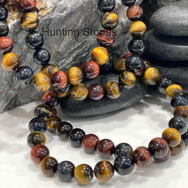 Hunting Stones Natural Mixed Tigers Eye Unisex Gemstone Bracelet