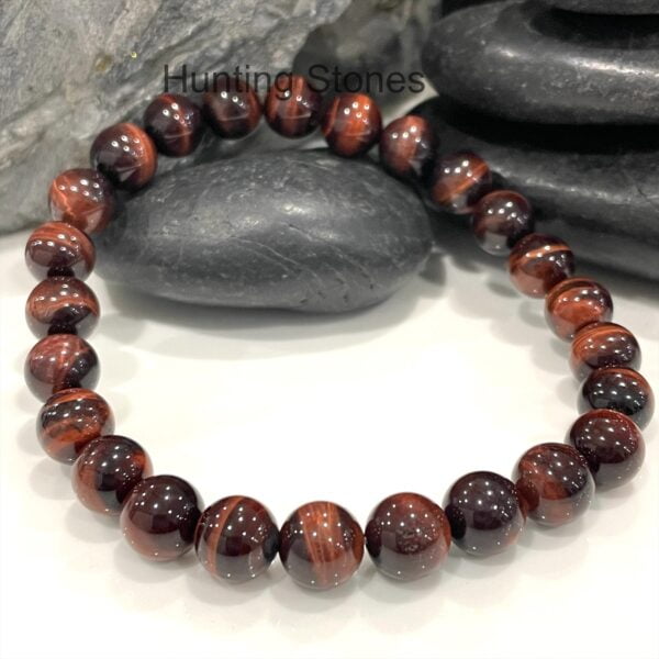 Hunting Stones Natural Red Tigers Eye Unisex Gemstone Bracelet