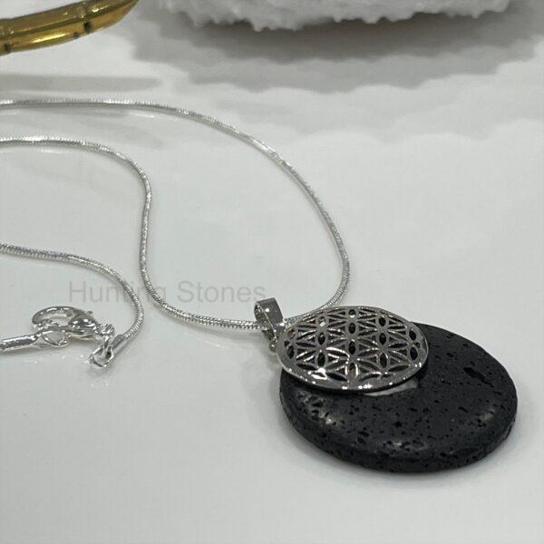 Aromatherapy Essential Oil Lava Sacred Geometry Flower of Life Healing Necklace