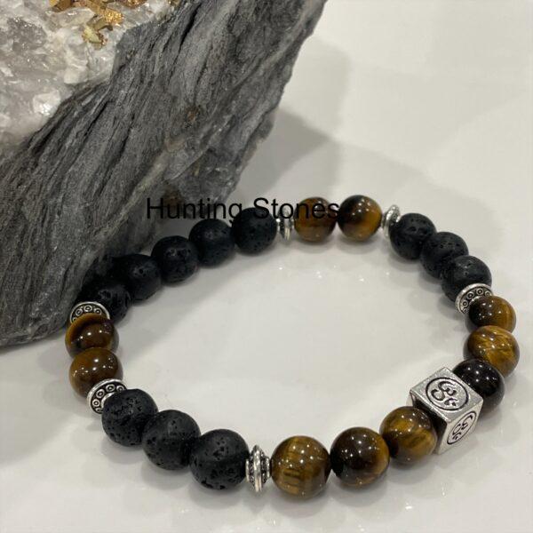 Unisex Aromatherapy Essential oil Natural Lava and Tiger's Eye Om Bracelet