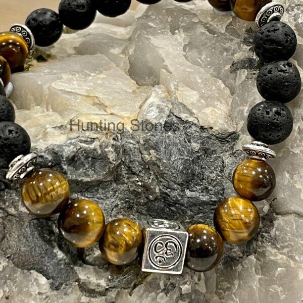 Unisex Aromatherapy Essential oil Natural Lava and Tiger's Eye Om Bracelet