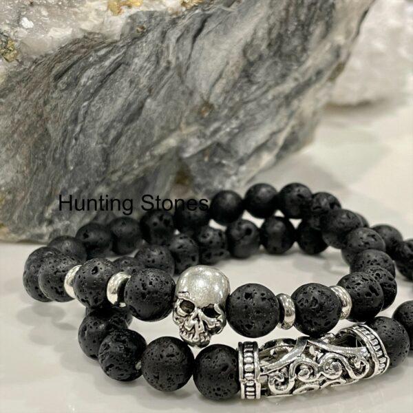 Unisex Aromatherapy Essential oil Natural Lava stone Skull Bracelet Set