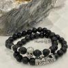 Unisex Aromatherapy Essential oil Natural Lava stone Skull Bracelet Set