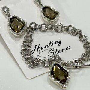 Stunning Brown Topaz Glass Crystal Earrings - Matching Bracelet 19cm