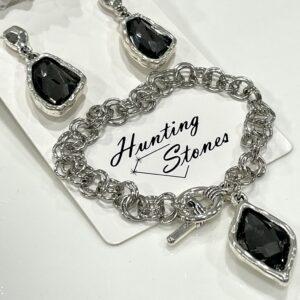 Stunning Ice Black Glass Crystal Bracelet - Matching Drop Earrings 19cm