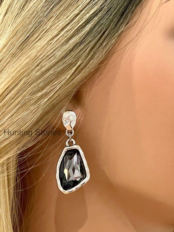 Stunning Ice Black Glass Crystal Bracelet - Matching Drop Earrings 19cm