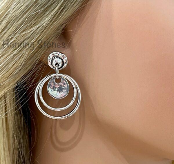 Beautiful Double Hoop Ring Drop Earrings 34mm