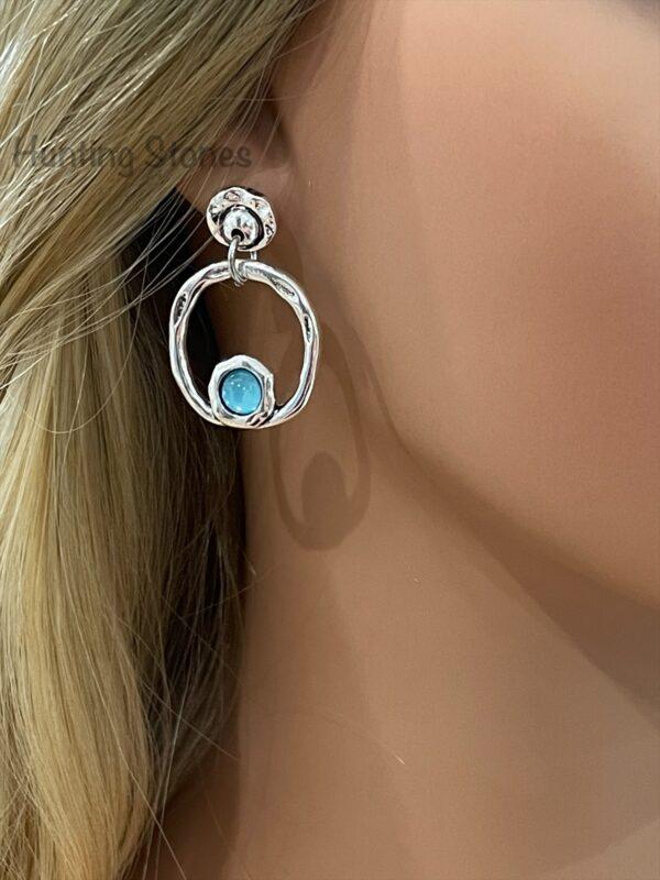 Beautiful Round Blue Earrings - Matching Bracelet 20cm