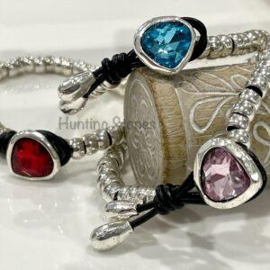 Beautiful Glass Crystal Teardrop Leather Bracelets 19cm
