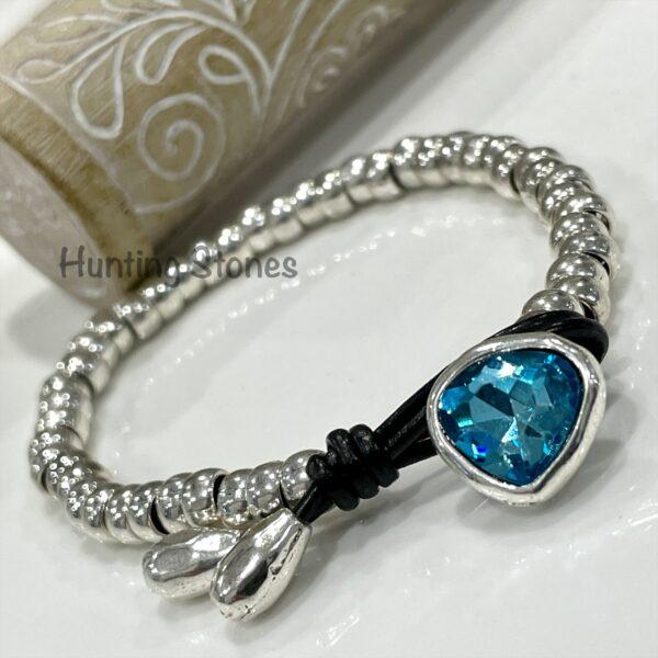 Beautiful Glass Crystal Teardrop Leather Bracelets 19cm