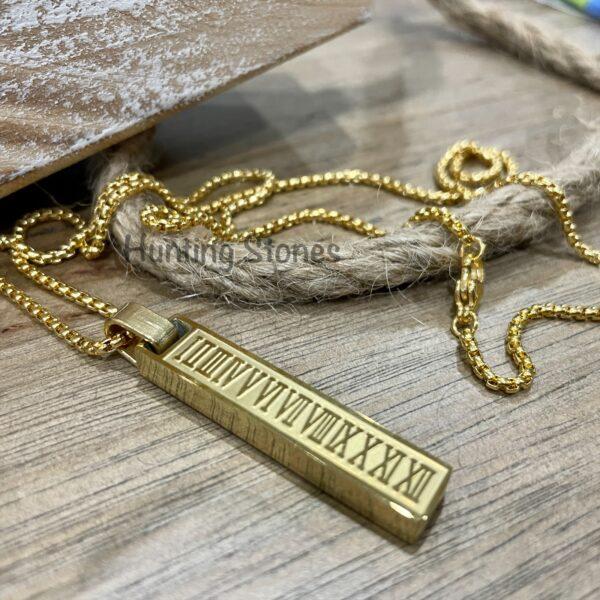 Men's Quality Stainless Steel Roman Numeral Bar Necklace