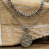 Men's Quality Stainless Steel Compass Necklace and Cuban Chain Set