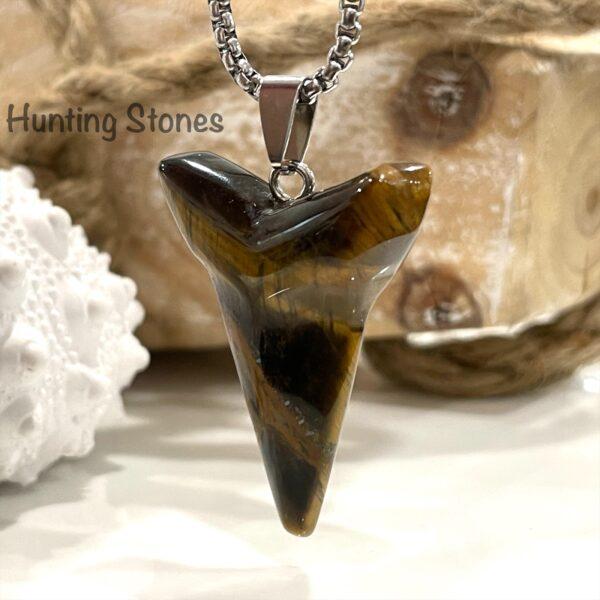 Natural Tigers Eye Shark Tooth Necklace