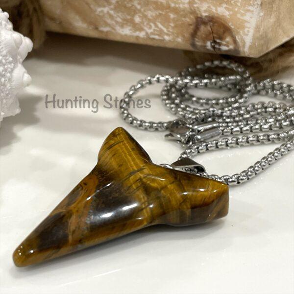 Natural Tigers Eye Shark Tooth Necklace