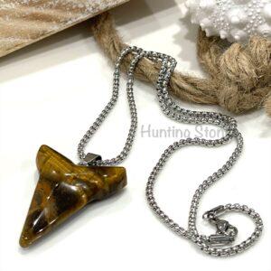 Natural Tigers Eye Shark Tooth Necklace