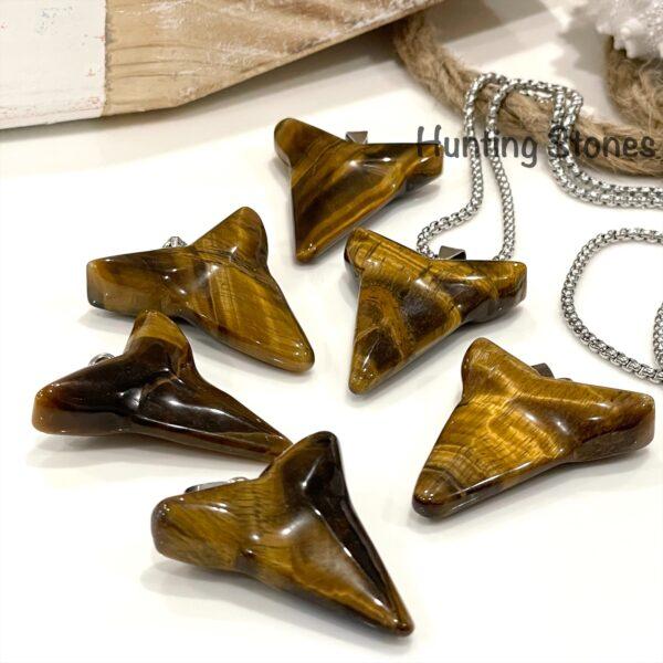 Natural Tigers Eye Shark Tooth Necklace