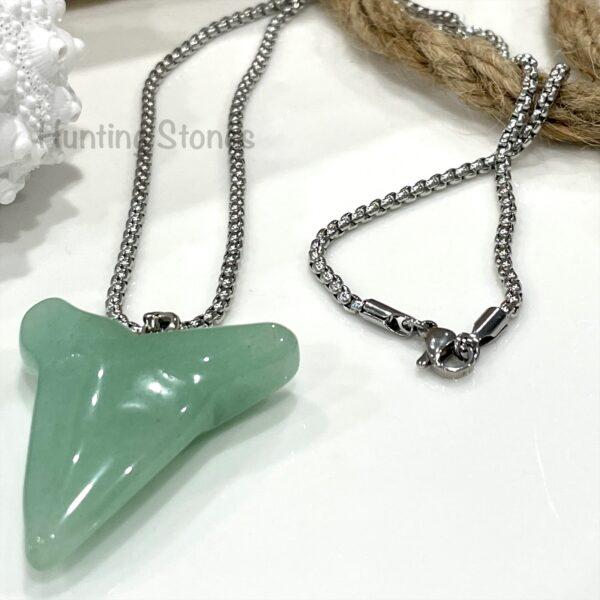 Natural Green Aventurine Shark Tooth Necklace