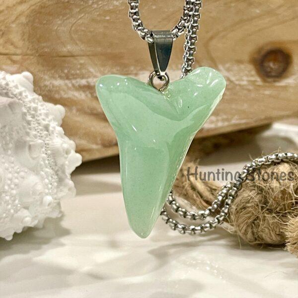 Natural Green Aventurine Shark Tooth Necklace