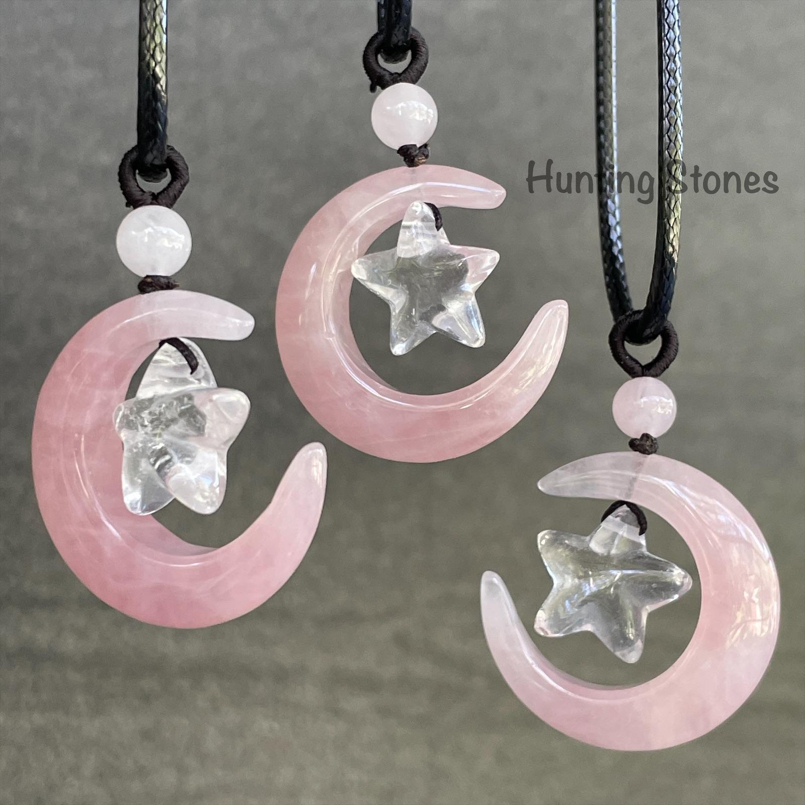 Natural Crystal Moon with Floating Star Necklace 31mm Moons Hunting Stones
