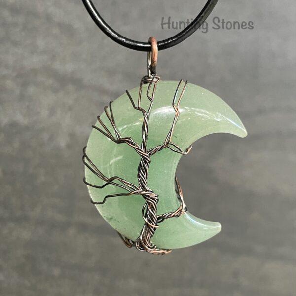 Natural Crystal Tree of Life Moon Necklace - 35mm Moons