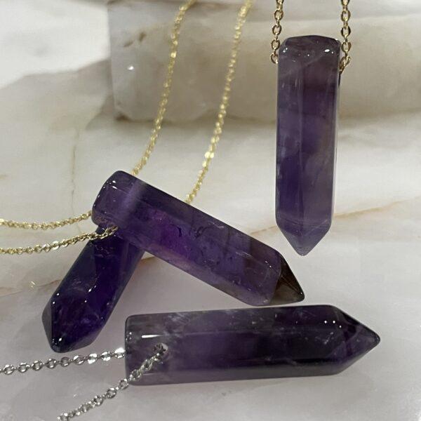 Natural Amethyst Crystal Point Necklaces - 34mm Crystals