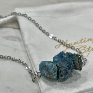 Natural Raw Apatite Necklace - 46 to 51cm Stainless Steel Chain