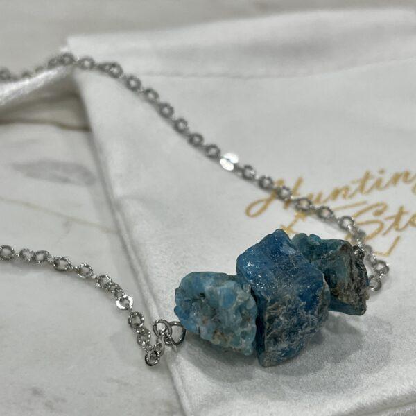 Natural Raw Apatite Necklace - 46 to 51cm Stainless Steel Chain